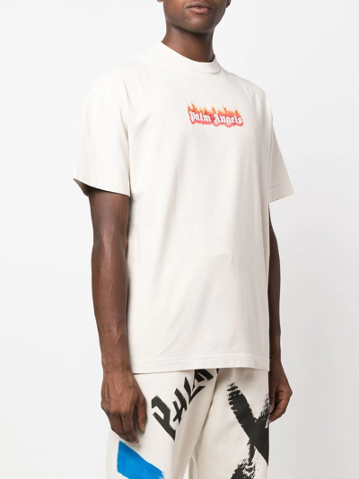 Shop Palm Angels Burning Logo Print T-shirt In 0310 Off White Black