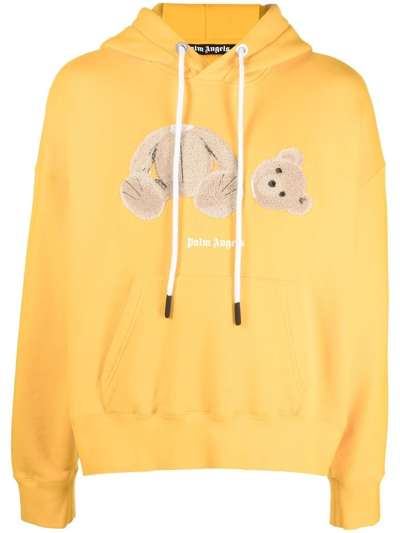 Shop Palm Angels Bear Print Hoodie In Yellow