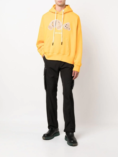 Palm Angels Bear Cotton Jersey Hoodie In Yellow