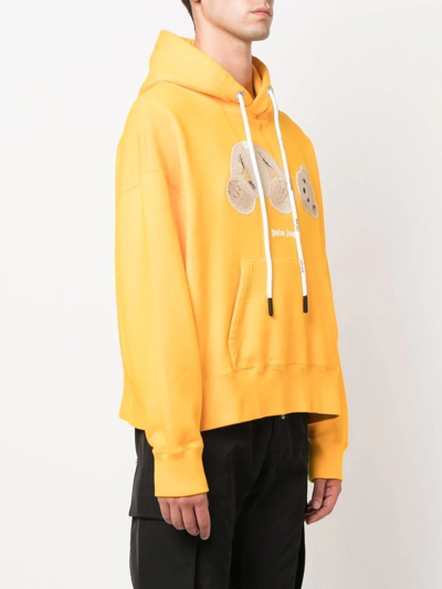 Palm Angels Bear Cotton Jersey Hoodie In Yellow