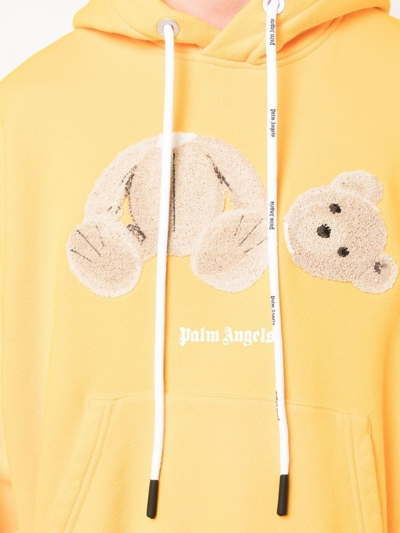 Palm Angels Bear Cotton Jersey Hoodie In Yellow