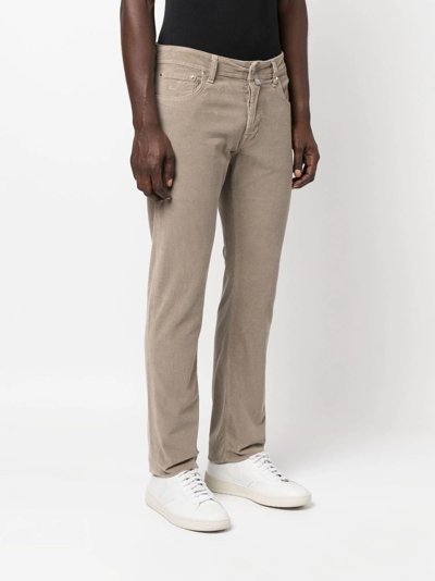 Shop Jacob Cohen Skinny-cut Logo-patch Trousers In Neutrals