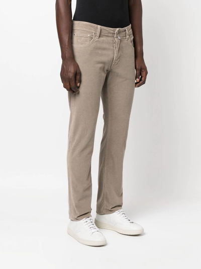 Jacob Cohen Skinny-cut Logo-patch Trousers In Neutrals