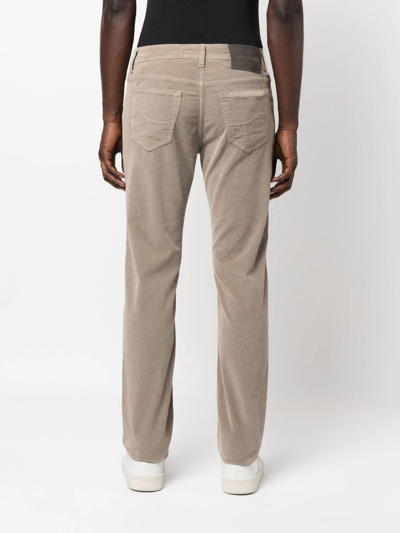 Shop Jacob Cohen Skinny-cut Logo-patch Trousers In Neutrals