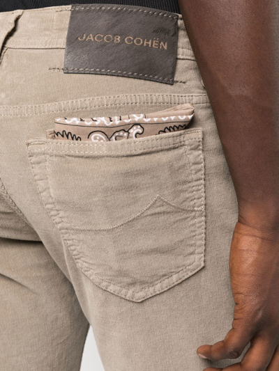Shop Jacob Cohen Skinny-cut Logo-patch Trousers In Neutrals