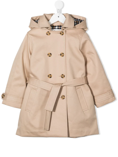 Shop Bonpoint Aida Double-breasted Hooded Trench Coat In Neutrals