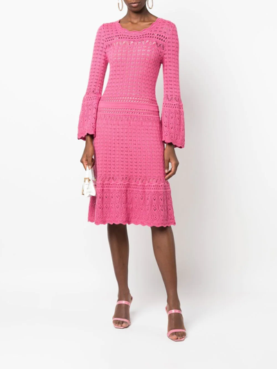 Shop Boutique Moschino Long-sleeve Open-knit Dress In Pink
