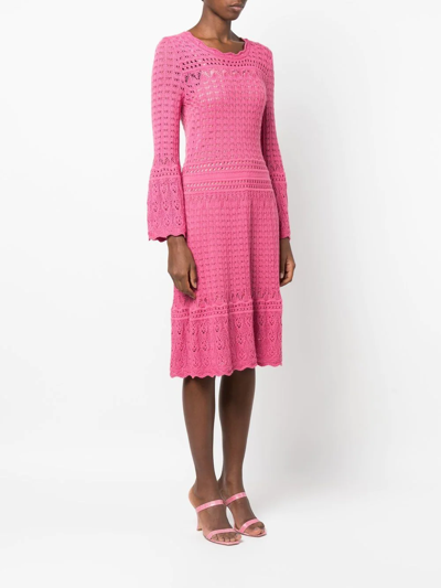 Shop Boutique Moschino Long-sleeve Open-knit Dress In Pink