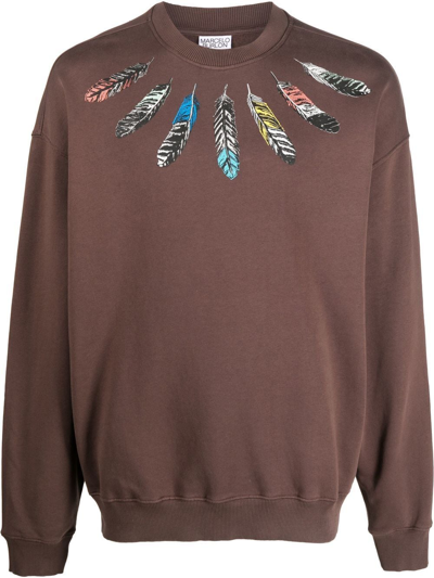 Shop Marcelo Burlon County Of Milan Feather-print Sweatshirt In Brown