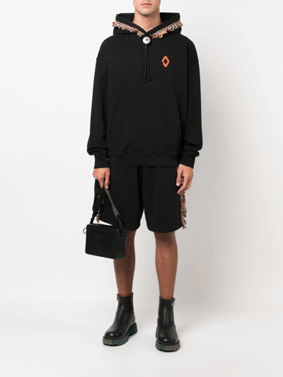 Marcelo Burlon County Of Milan Marcelo Burlon Men's Black Orange Fringed-trim Cotton Pullover Hoodie In Black