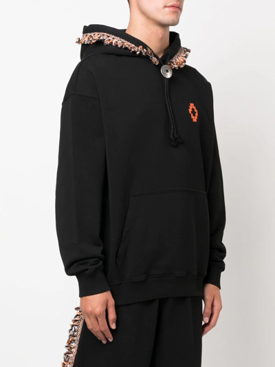 Marcelo Burlon County Of Milan Marcelo Burlon Men's Black Orange Fringed-trim Cotton Pullover Hoodie In Black