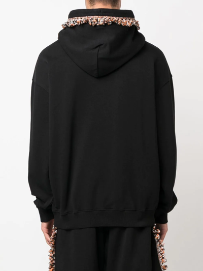 Shop Marcelo Burlon County Of Milan Fringed-trim Pullover Hoodie In Black