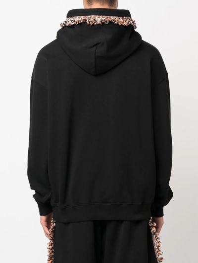 Marcelo Burlon County Of Milan Marcelo Burlon Men's Black Orange Fringed-trim Cotton Pullover Hoodie In Black