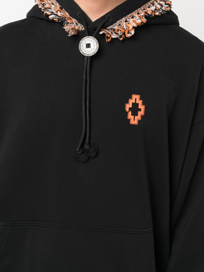 Marcelo Burlon County Of Milan Marcelo Burlon Men's Black Orange Fringed-trim Cotton Pullover Hoodie In Black