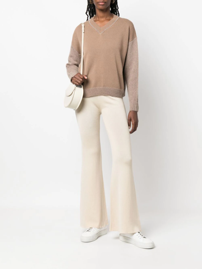 Shop St Agni Flared Knitted Pants In Neutrals