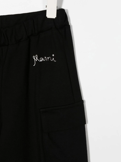 Shop Marni Cotton Logo-embroidered Cargo Trousers In Black