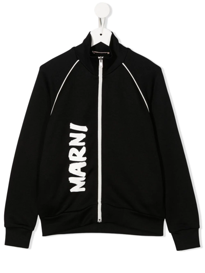 Shop Marni Logo-print Zip-up Sweatshirt In Black