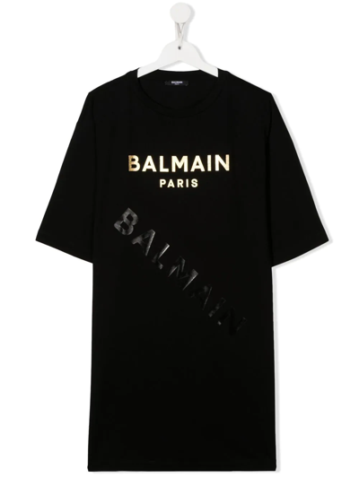Shop Balmain Logo-print T-shirt Dress In Black