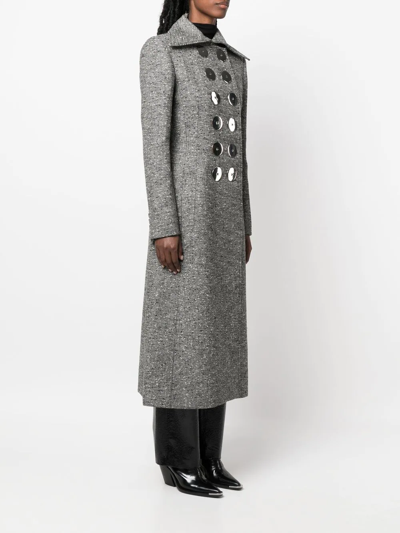 Embellished Double-breasted Coat In Grey