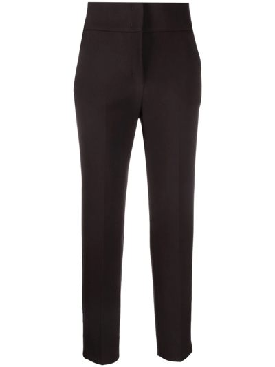 Shop Peserico High-rise Slim-fit Trousers In Brown
