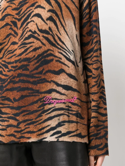 Dsquared2 Leopard-print Knitted Jumper In Brown