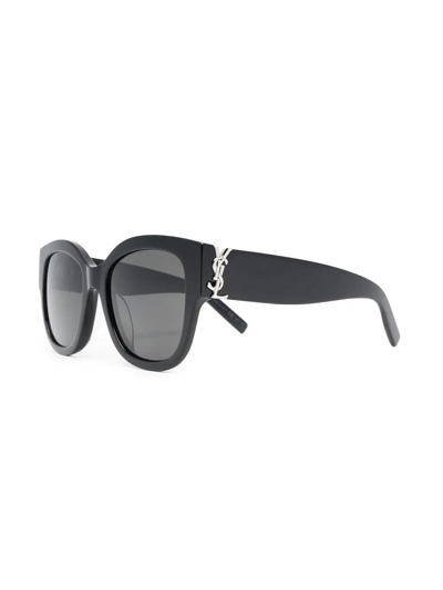 Shop Saint Laurent Logo-plaque Round-frame Sunglasses In Black