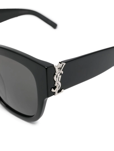 Shop Saint Laurent Logo-plaque Round-frame Sunglasses In Black