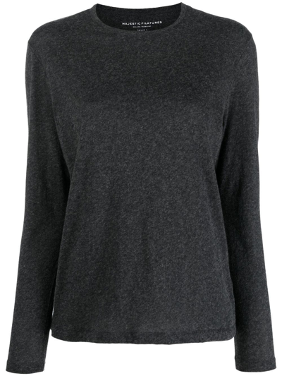 Shop Majestic Cashmere Long-sleeve Top In Grey