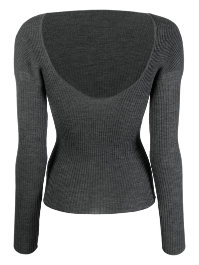 Shop Mrz Ribbed-knit Long-sleeve Top In Grey