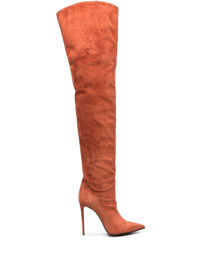 Shop Le Silla Eva Suede Thigh-high Boots In Orange