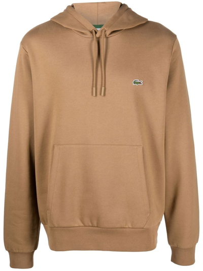 Shop Lacoste Logo-patch Cotton Hoodie In Brown