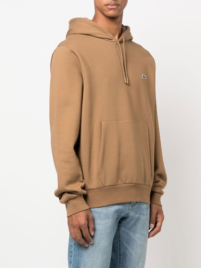 Shop Lacoste Logo-patch Cotton Hoodie In Brown