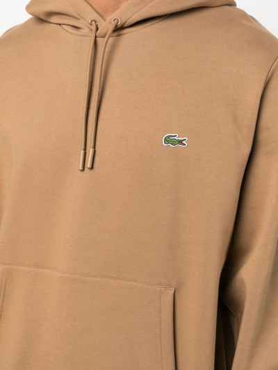 Shop Lacoste Logo-patch Cotton Hoodie In Brown
