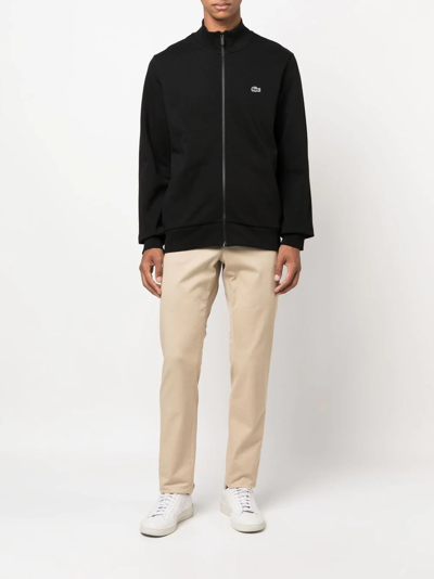 Lacoste Felpa In Pile A Collo Alto Con Zip Nera In Black