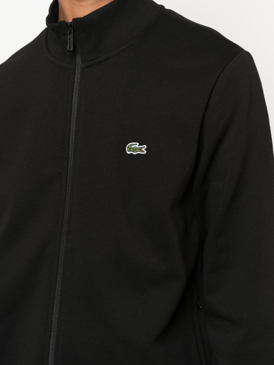 Lacoste Felpa In Pile A Collo Alto Con Zip Nera In Black