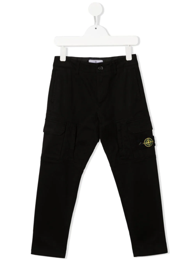 Shop Stone Island Junior Compass-patch Cargo Trousers In Black