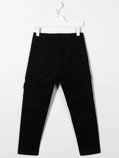 Shop Stone Island Junior Compass-patch Cargo Trousers In Black
