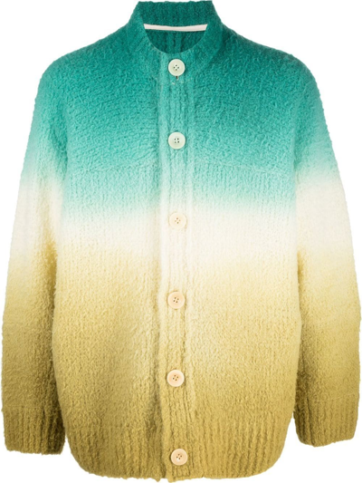 Shop Sacai Gradient-effect Wool-blend Cardigan In Green