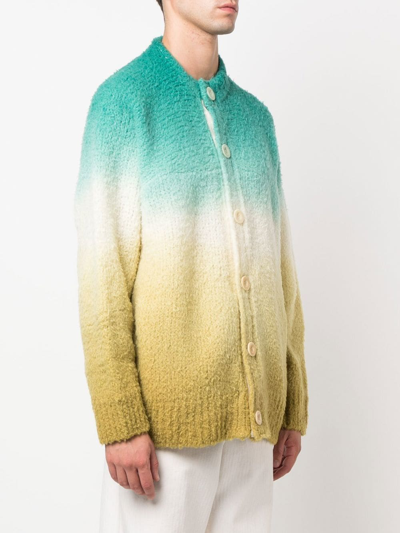 Shop Sacai Gradient-effect Wool-blend Cardigan In Green