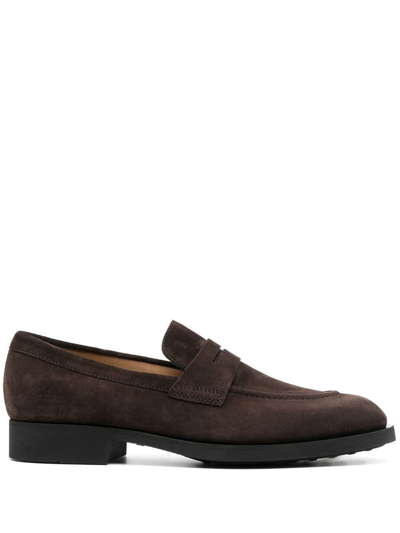 Shop Tod's Suede Moccasin Loafers In Brown