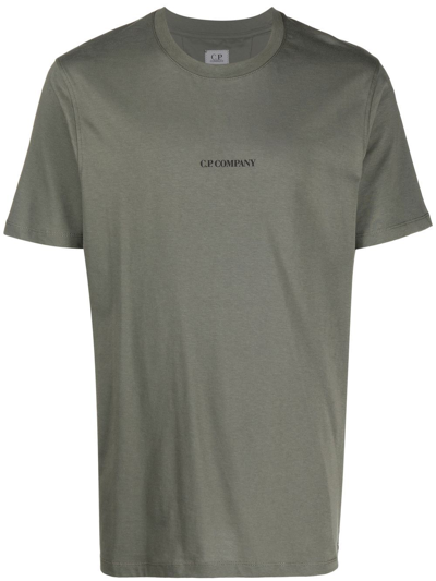 Shop C.p. Company Logo-print Cotton T-shirt In Green