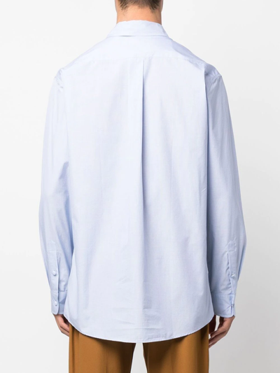 Shop Kenzo Logo-embroidered Buttoned-collar Shirt In Blue