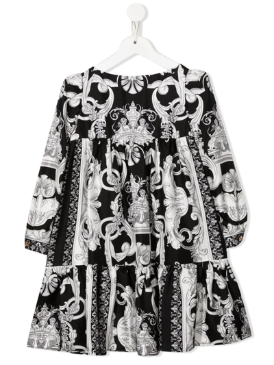 Shop Versace Silver Baroque Silk Dress In Black