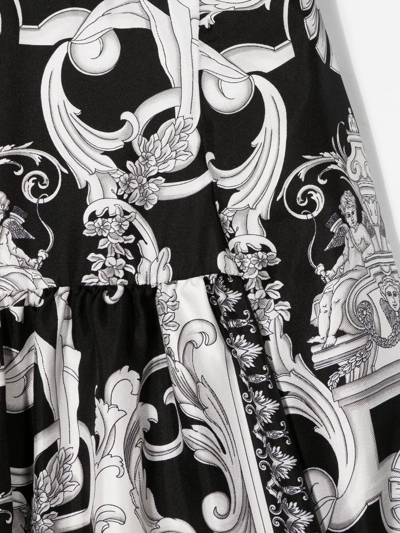 Shop Versace Silver Baroque Silk Dress In Black