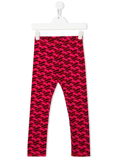 Shop Versace La Greca Stretch Leggings In Red