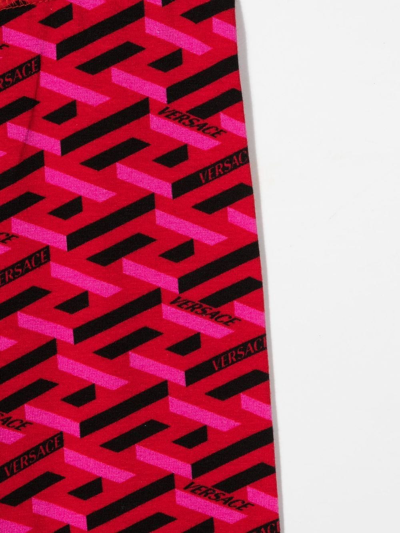 Versace Kids' La Greca Logo Stretch Cotton Leggings In Red