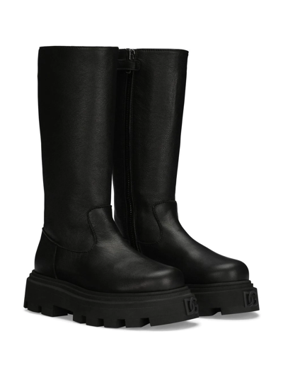 Shop Dolce & Gabbana Leather Calf-length Boots In Black