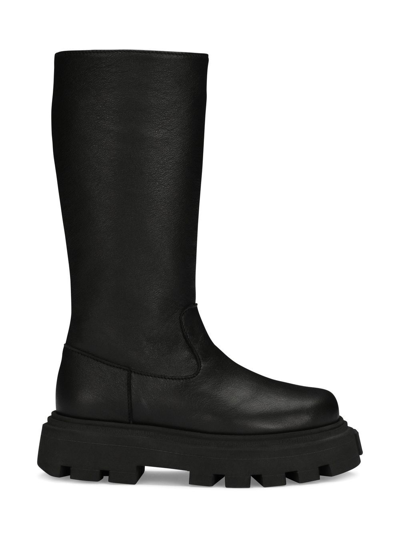 Dolce & Gabbana Leather Platform Boots In Black