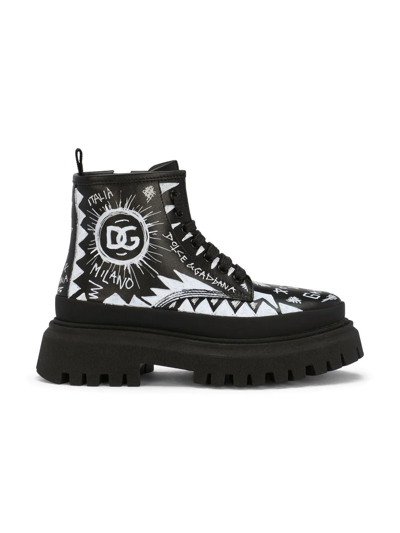 Dolce & Gabbana Black Boots For Kids Wit White Logo In 89690