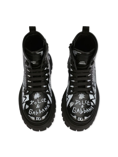 Dolce & Gabbana Black Boots For Kids Wit White Logo In 89690